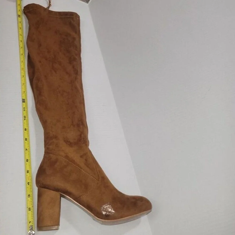 Nature Breeze Over The Knee Boots Womens 8.5 Brown Faux Suede‎ Block Heel Boho